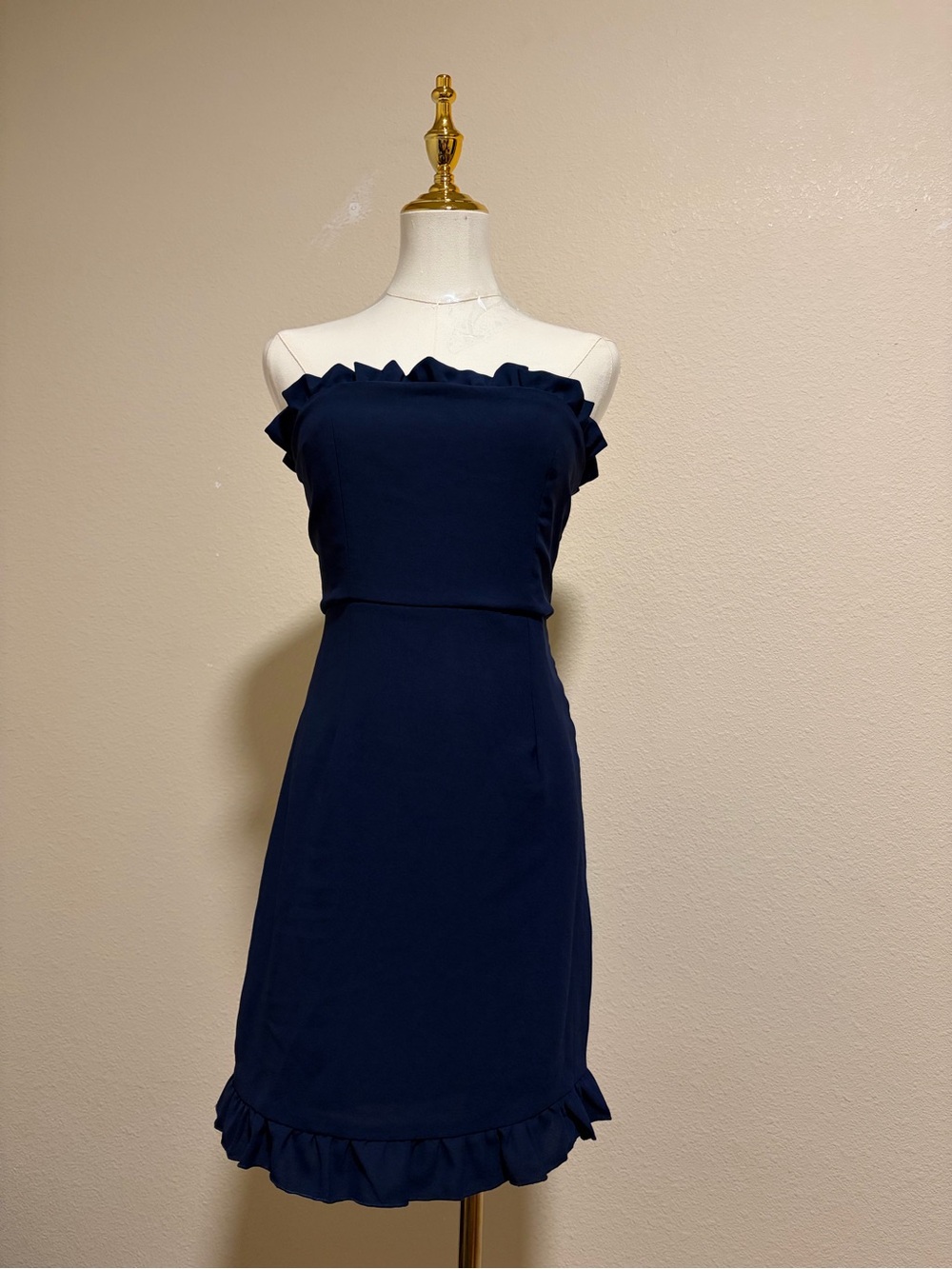 Lulu's Navy Ruffle Trim Strapless Midi Dress